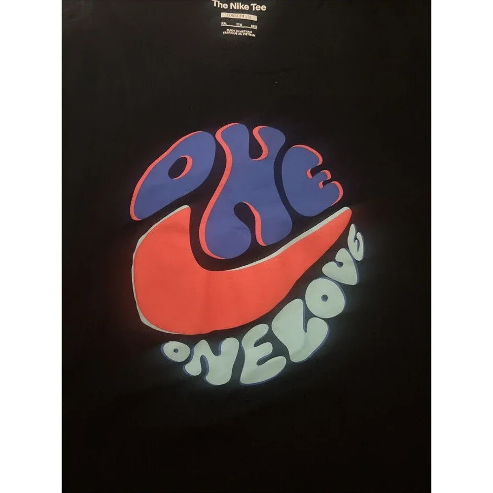 Nike Shirt Mens XXL Black Sportswear Graphic Logo One Love Tee Crew Neck Loose